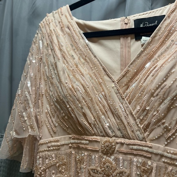 New Mac Duggal 9064 Sequined V Neck Sheath Blush Pink Sleeved Maxi Formal dress - Picture 9 of 17